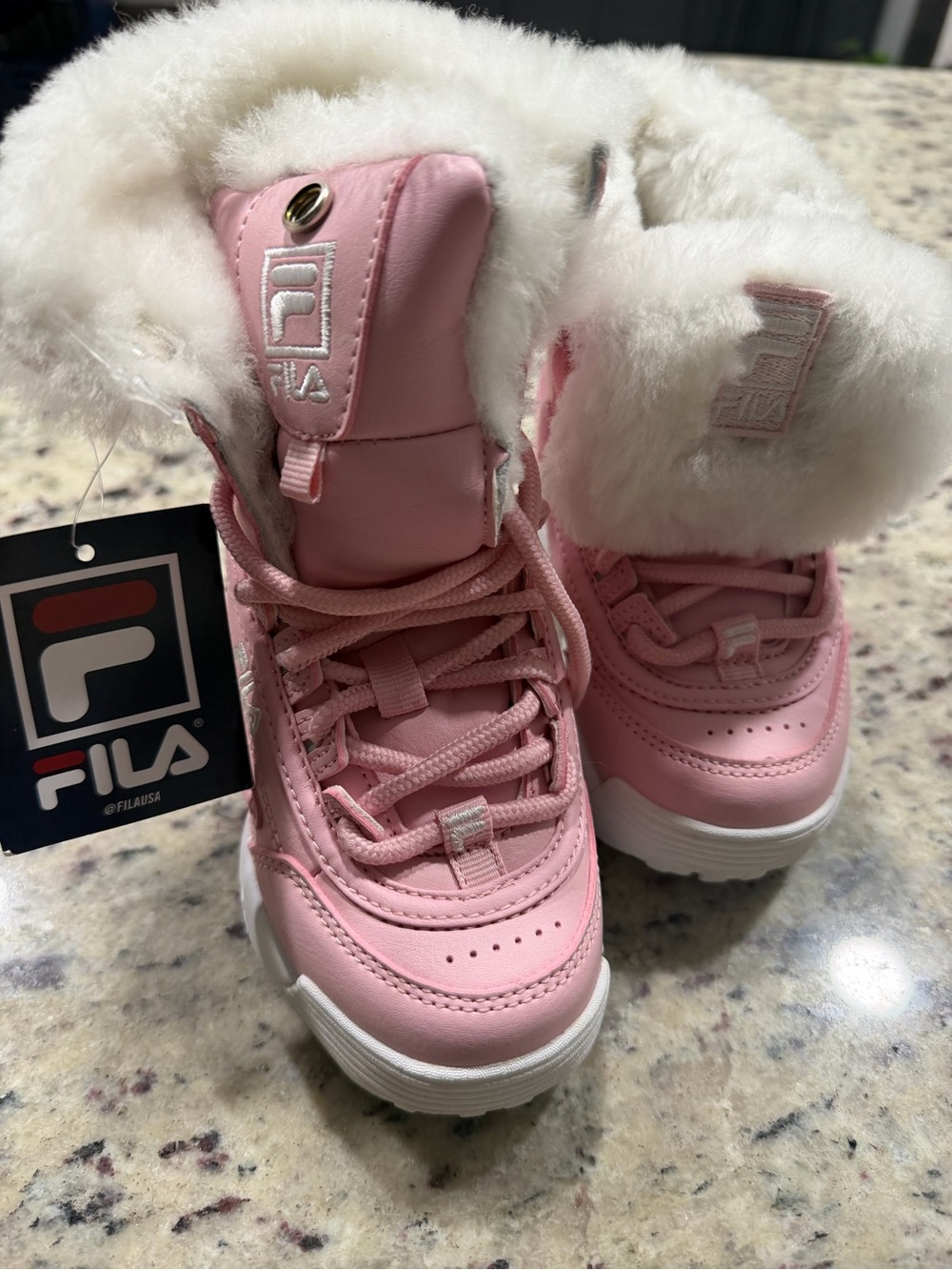 Fila Kids Pink Faux-Fur High-Top Boots